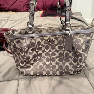 Coach Silver and Gray Signature Shoulder Bag